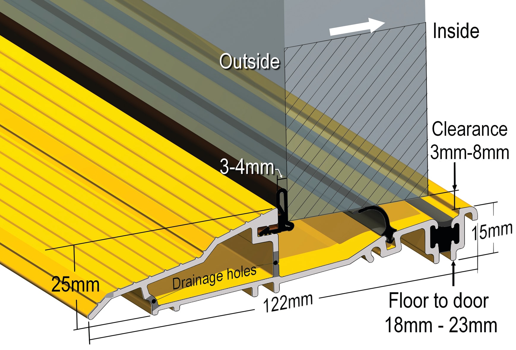 Proline Inward Threshold - 2000mm Length - Inward Opening Doors - Gold - view 2
