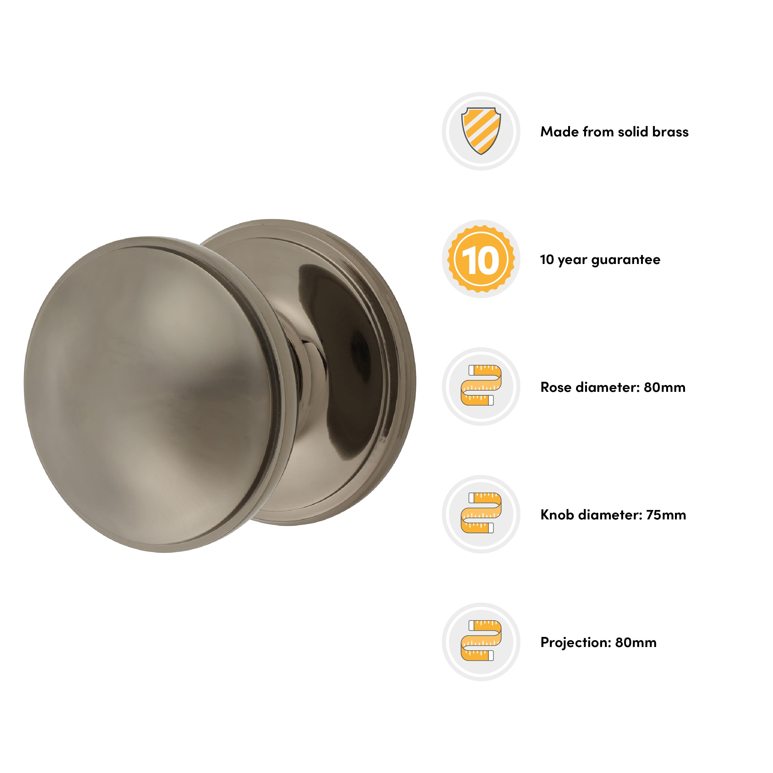 Black Nickel Round Centre Door Knob - 80mm Rose Diameter - view 3