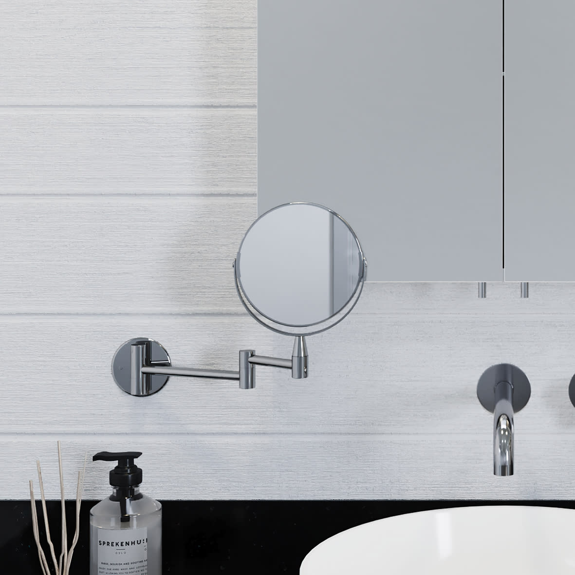 Britannia 2x Magnifying Bathroom Mirror with Extendable Arm - 258 x 290 x 30mm - Chrome - view 2