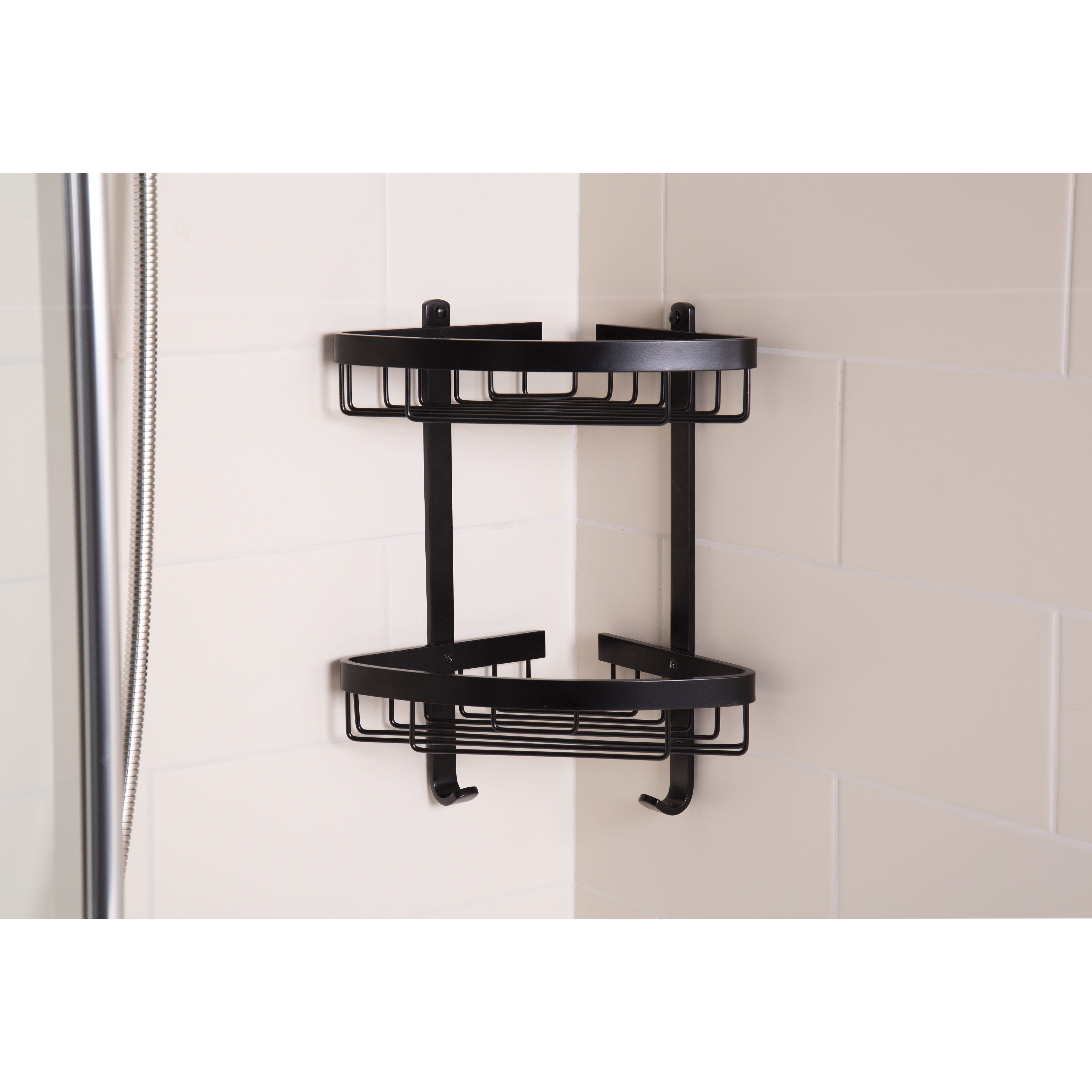 Wirework Large Corner Shower Basket - Two Tier - 390 x 312 x 209mm - Matt Black - view 6