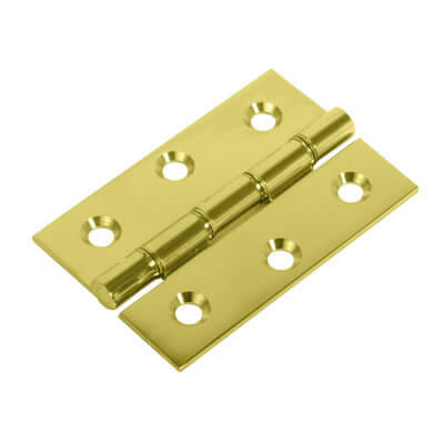 Double Phosphor Bronze Washered Butt Door Hinge - 100 x 67 x 2.5mm - Polished Brass - Pair - view 2