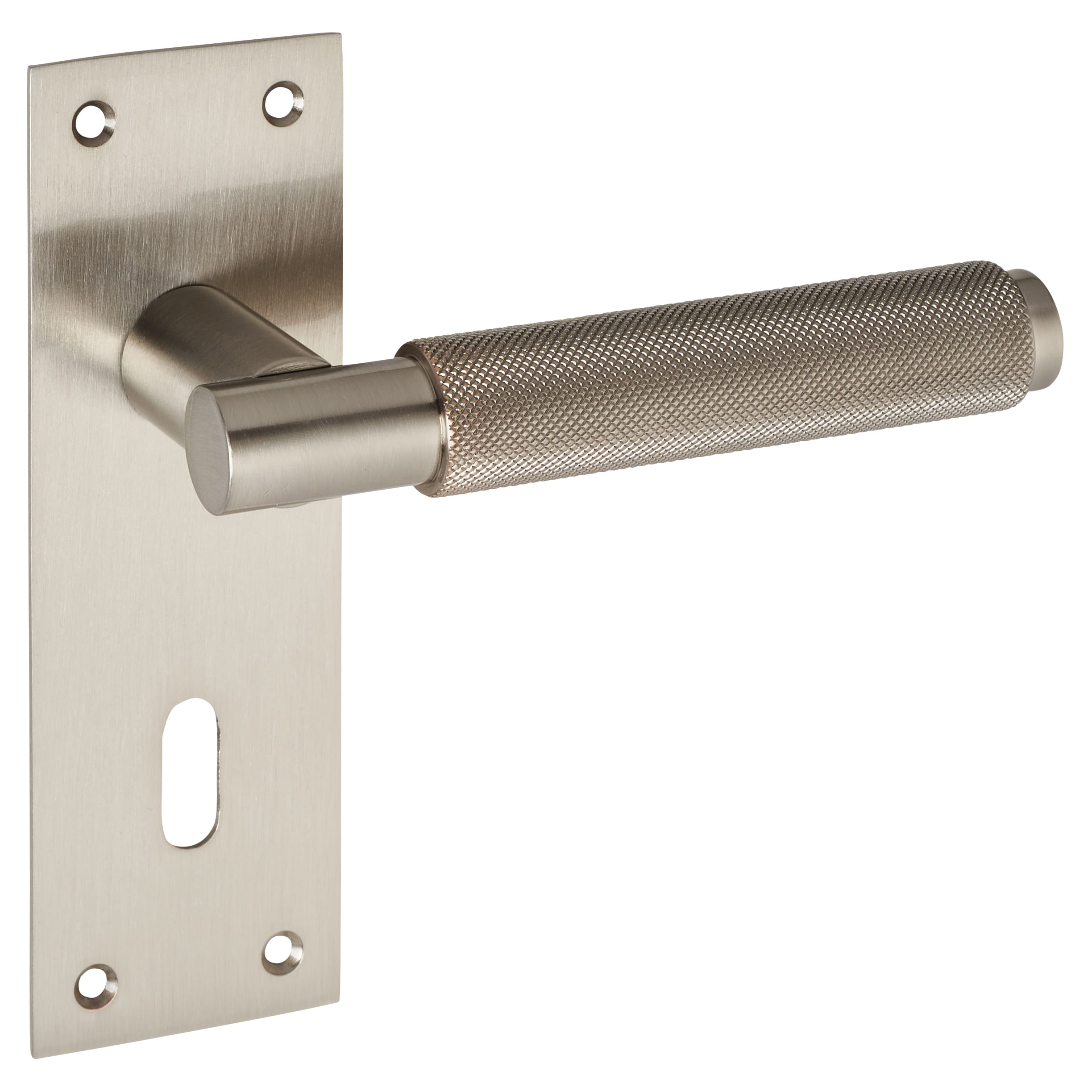 Brass Satin Nickel Knurled Keyhole Lock Door Handles - Varese Range - 130 x 55mm - view 2