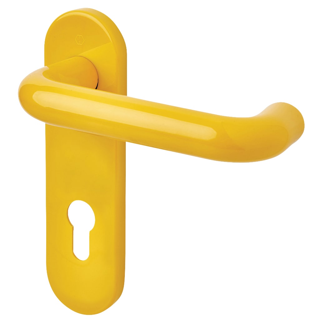 Golden Yellow Nylon Steel Core Euro Lock Door Handles - 72mm c/c - Paris Range - view 2