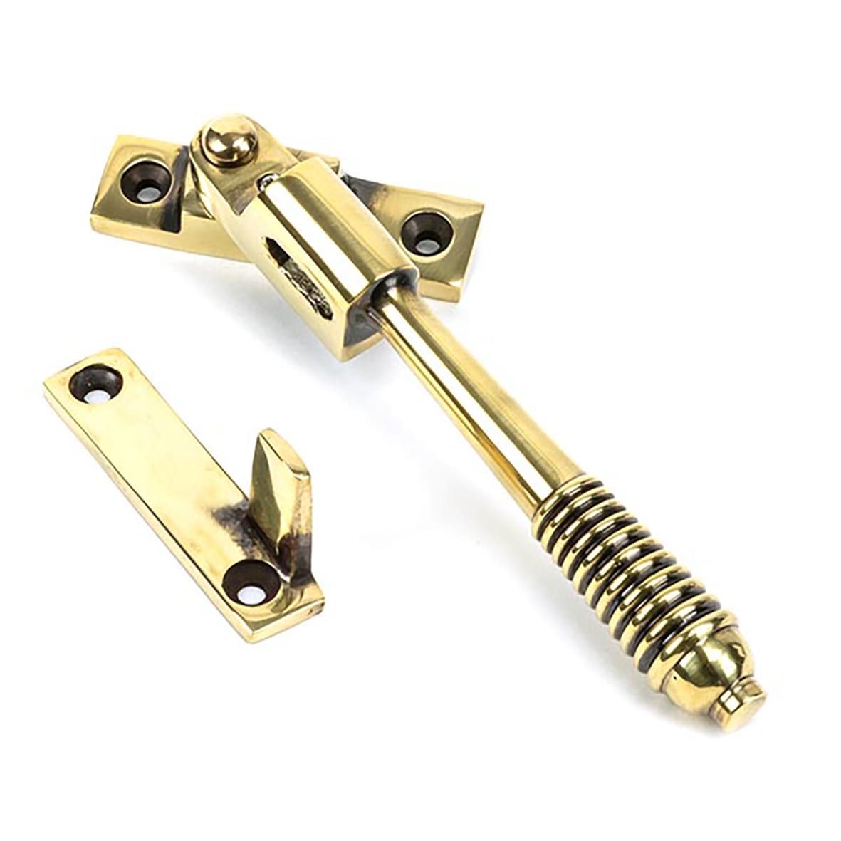 Reeded Locking Night Vent Casement Window Fastener - Aged Brass - view 3
