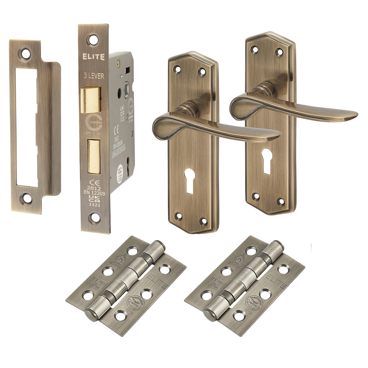 Antique Brass 3 Lever Sashlock Door Handles Pack - Rome Range - view 2