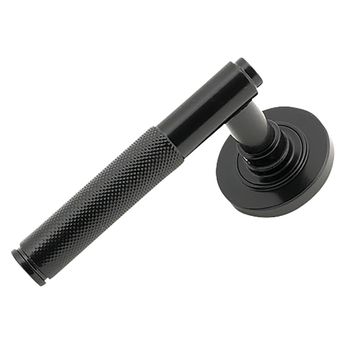 Black Knurled Door Handles on Round Rose - Brompton Range - view 2