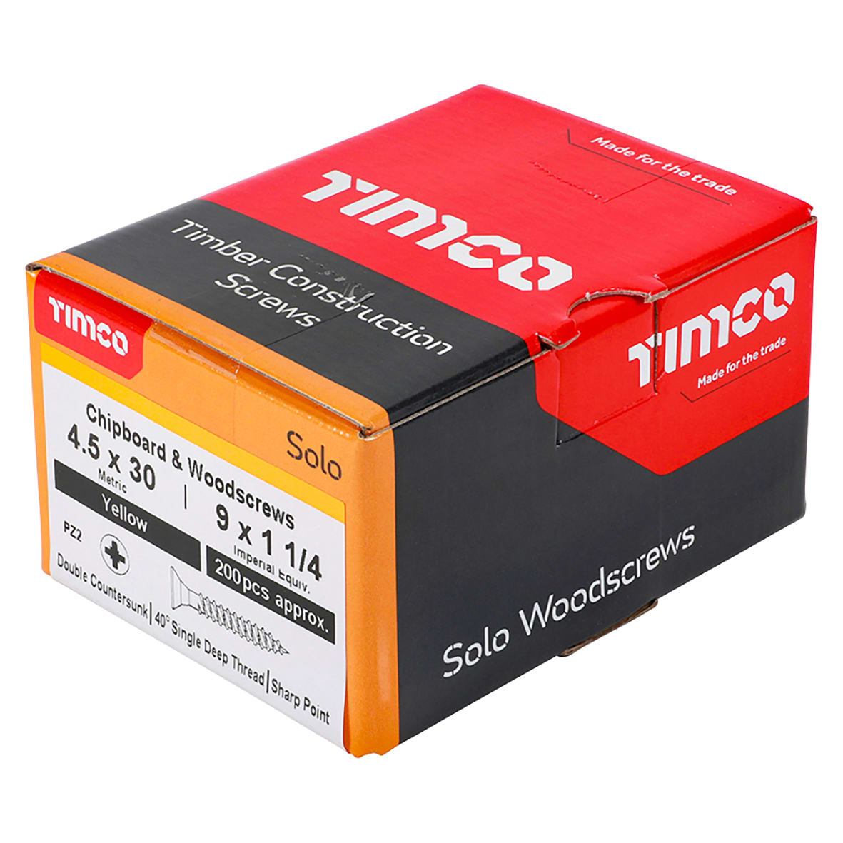 Solo Chippy Pozi Countersunk Wood Screws - 4.5 x 30mm - Yellow Zinc - Pack of 200 - view 4