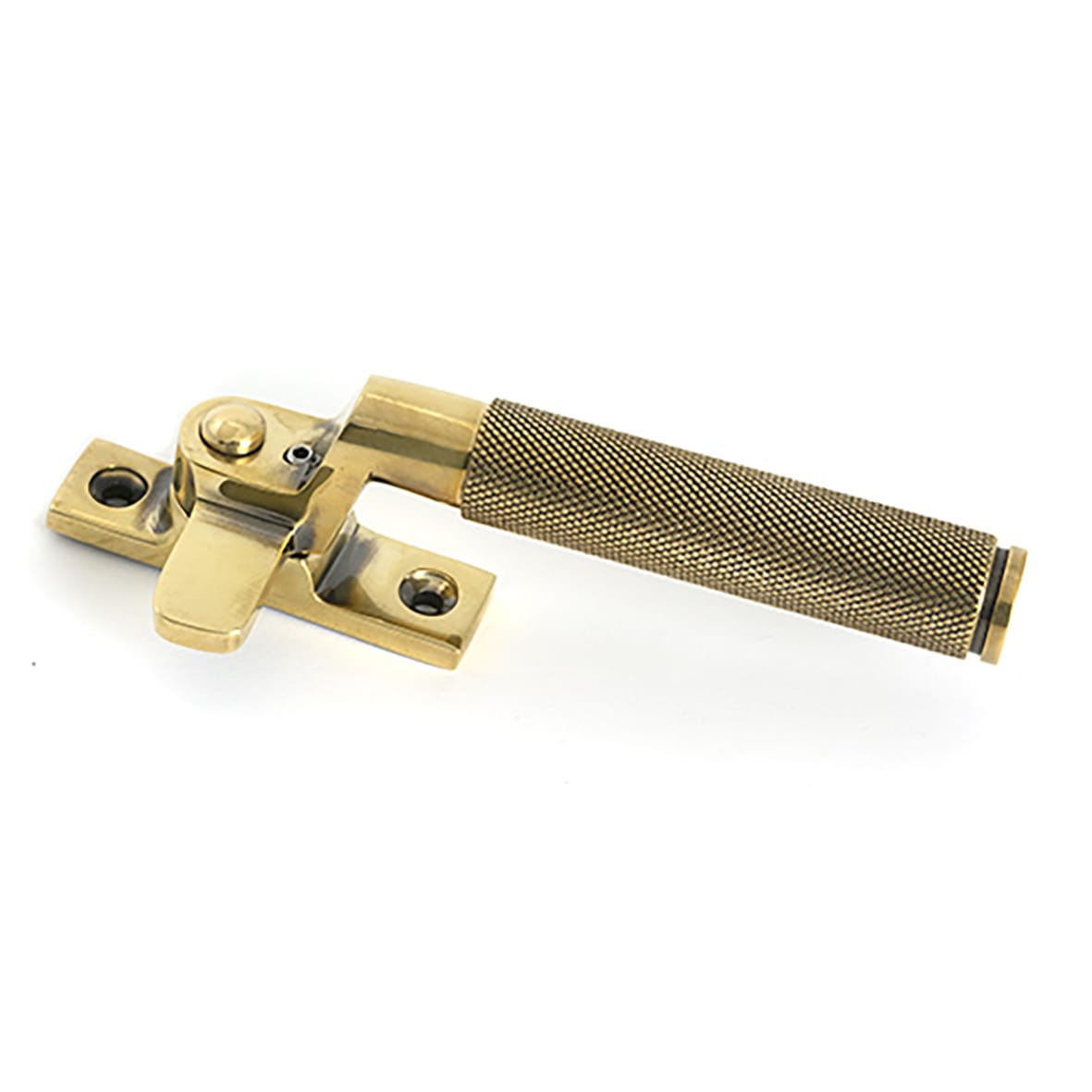 Brompton Knurled Locking Mortice & Hook Plate Window Fastener - Right - Aged Brass - view 3