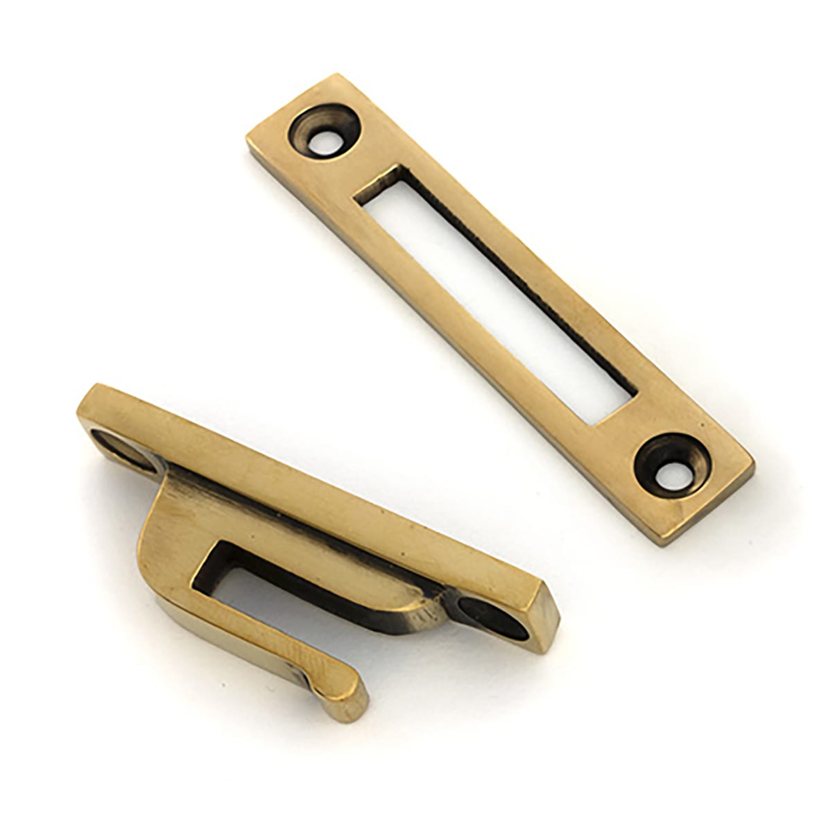 Brompton Knurled Locking Mortice & Hook Plate Window Fastener - Right - Aged Brass - view 5