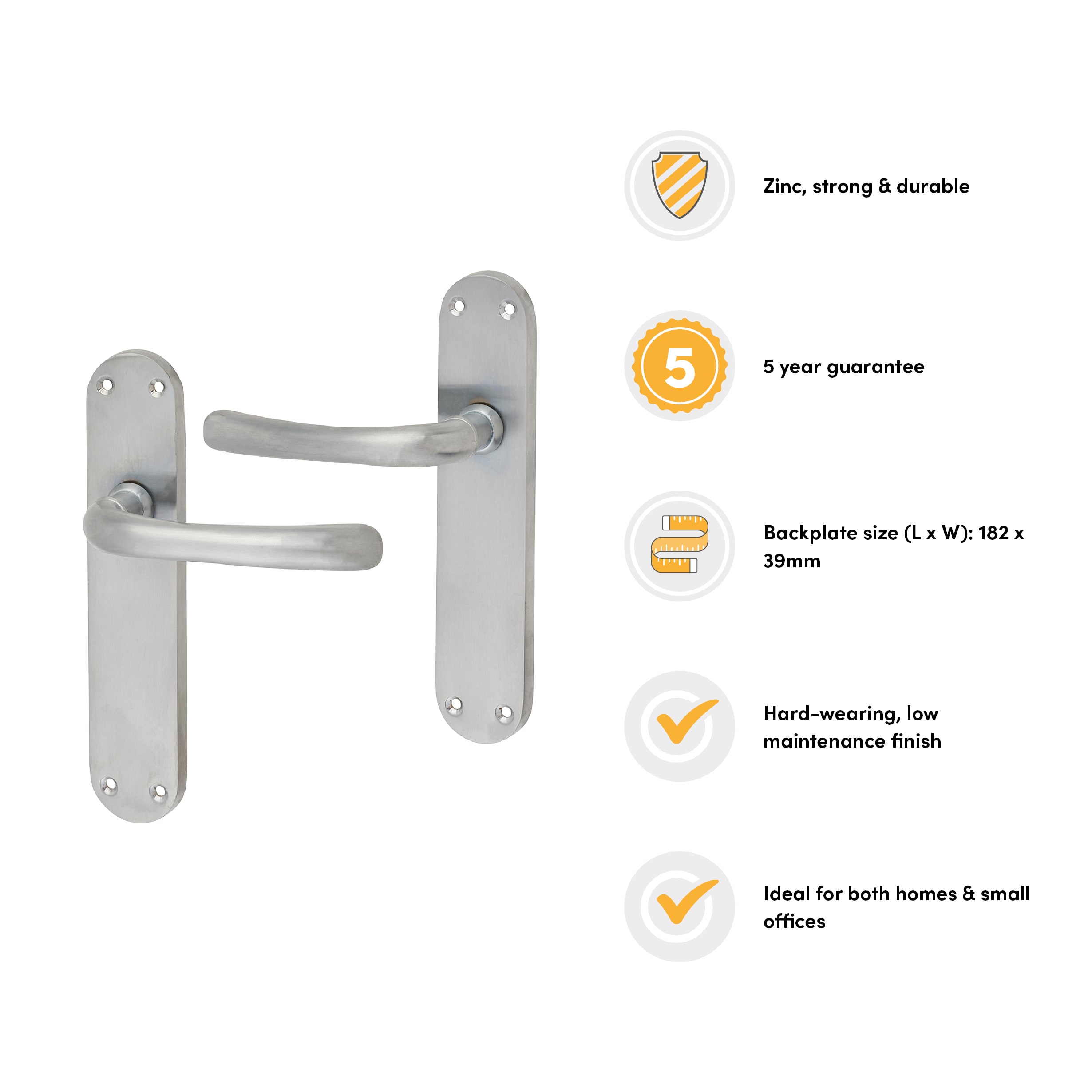 Satin Chrome Latch Door Handles - Sassari Range - 182 x 39mm - view 3