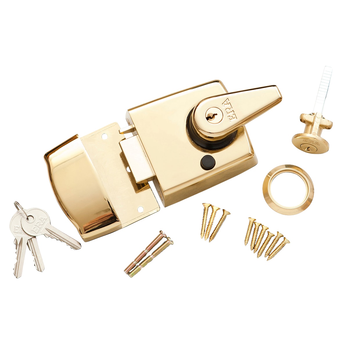 Double Locking Nightlatch - 60mm Backset - Polished Brass Case/Cylinder - view 3