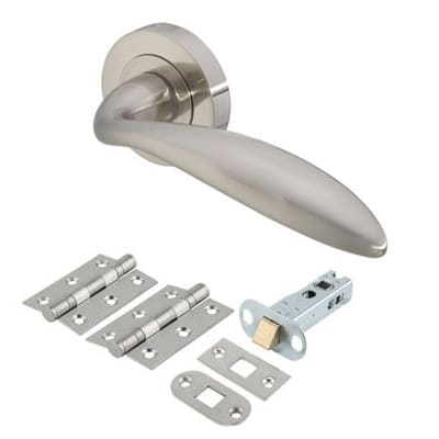 Satin Nickel Latch Door Handles on Rose Pack - Morgan Range - view 2
