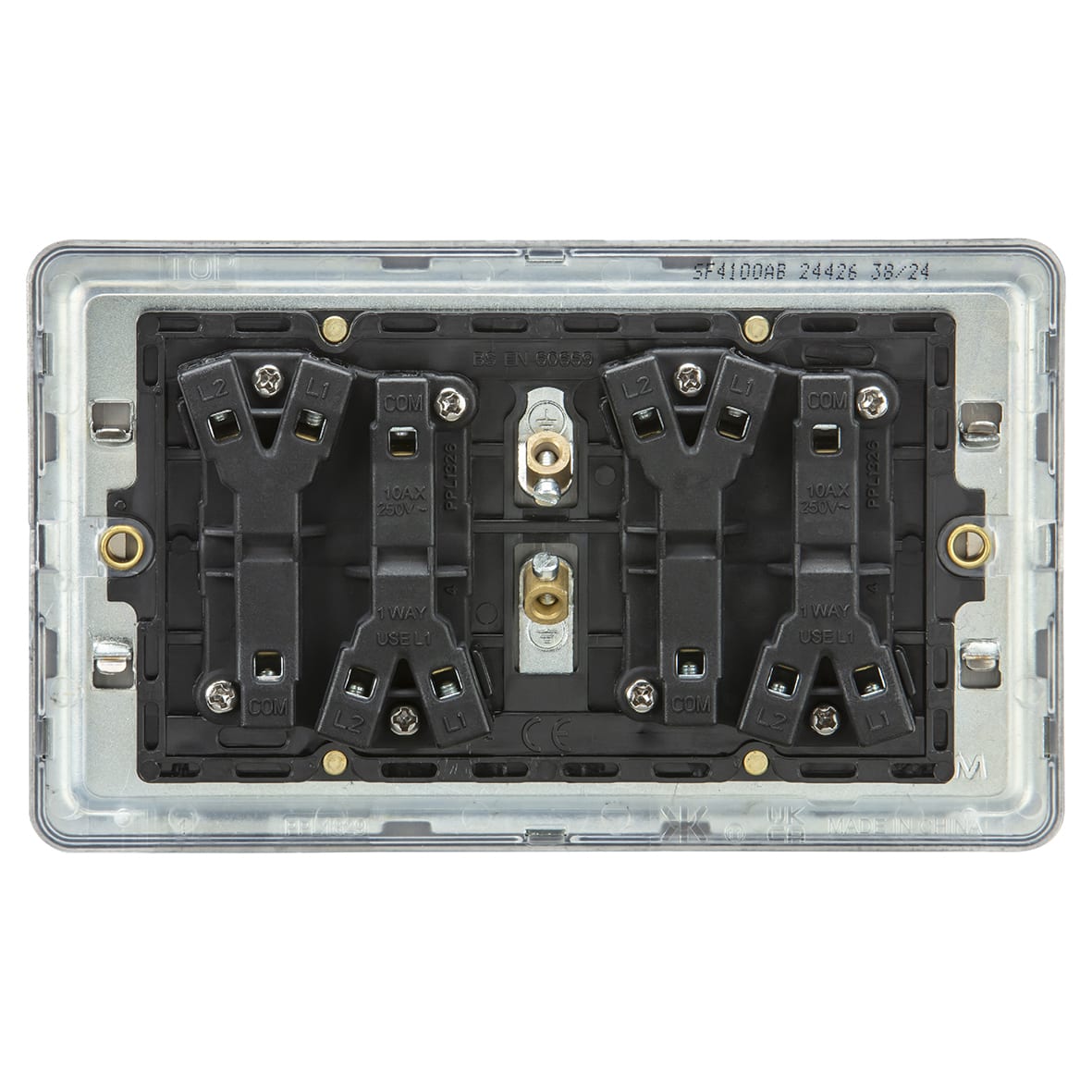 10AX 4 Gang 2 Way Screwless Flat Plate Light Switch - Antique Brass - view 3