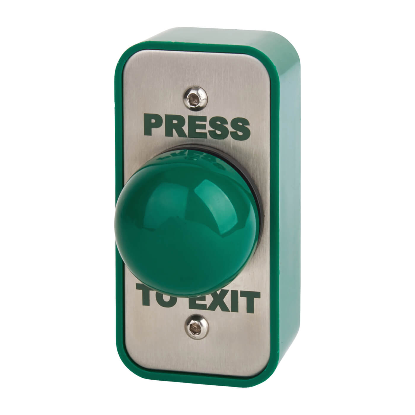 Press to Exit Green Dome Button - 89 x 43 x 50mm - Narrow - Stainless Steel - view 2