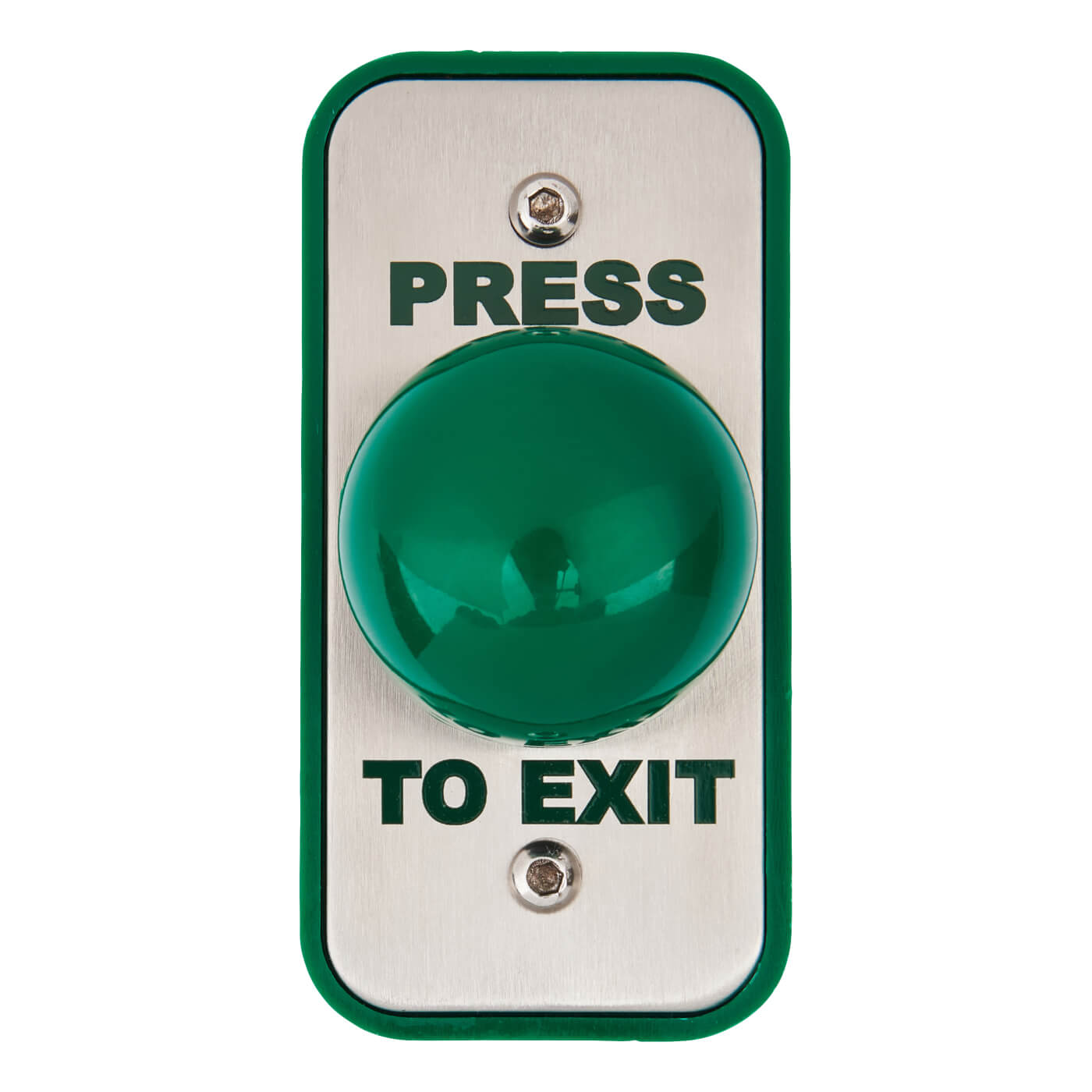 Press to Exit Green Dome Button - 89 x 43 x 50mm - Narrow - Stainless Steel - view 3