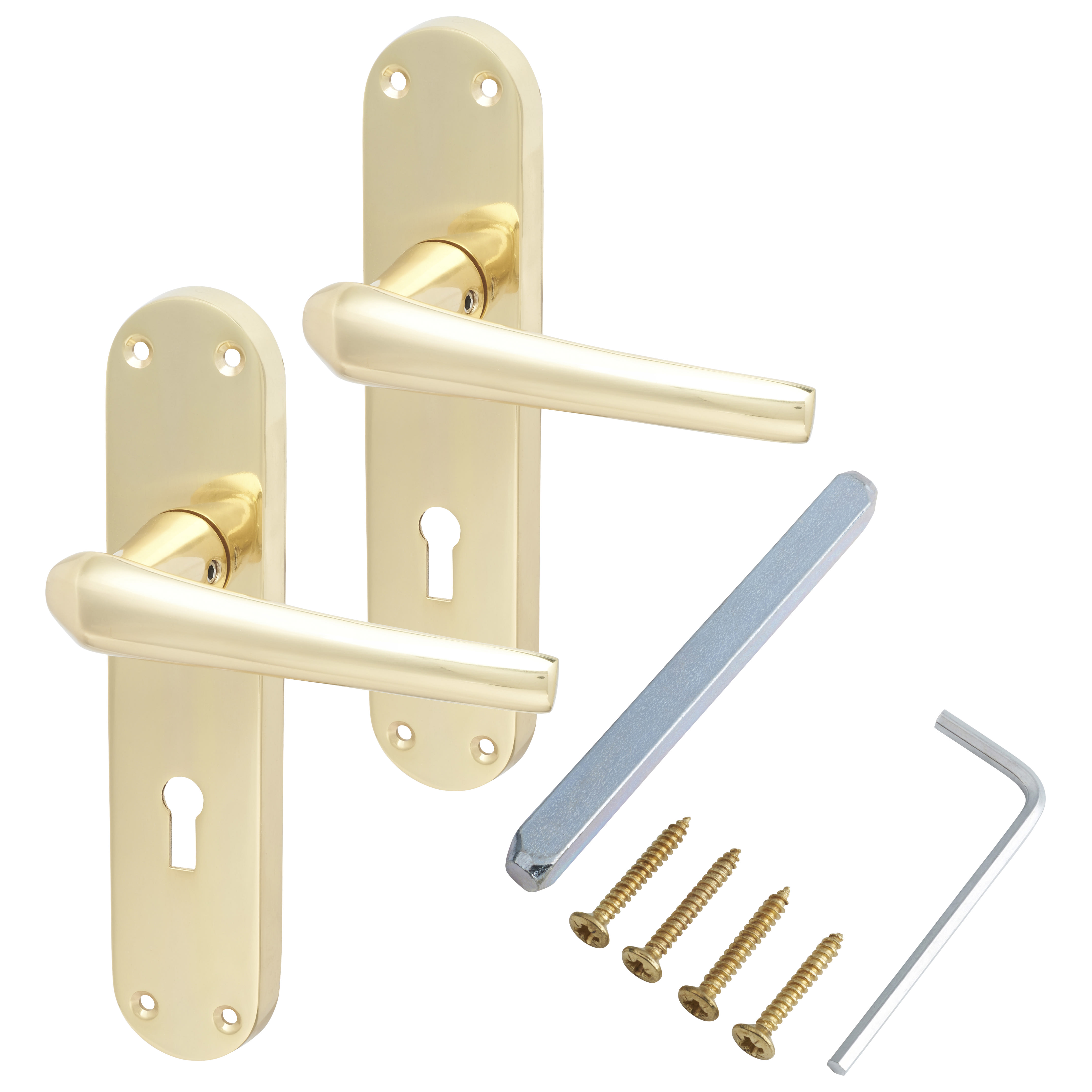 Polished Brass Keyhole Lock Door Handles - Naples Range - 182 x 40mm - view 3