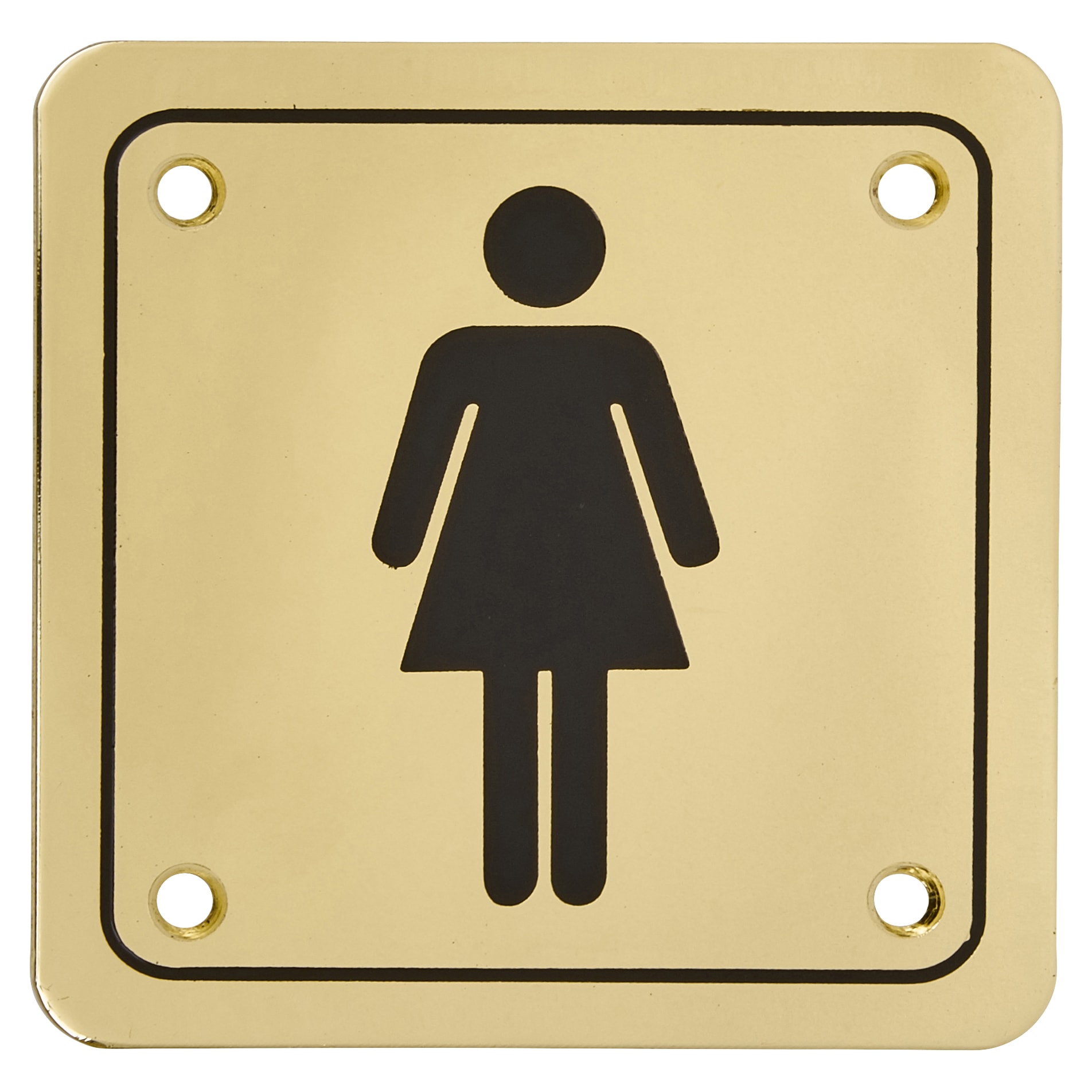 Ladies Square Toilet Door Sign - 95 x 95mm - Brass Plated - view 2