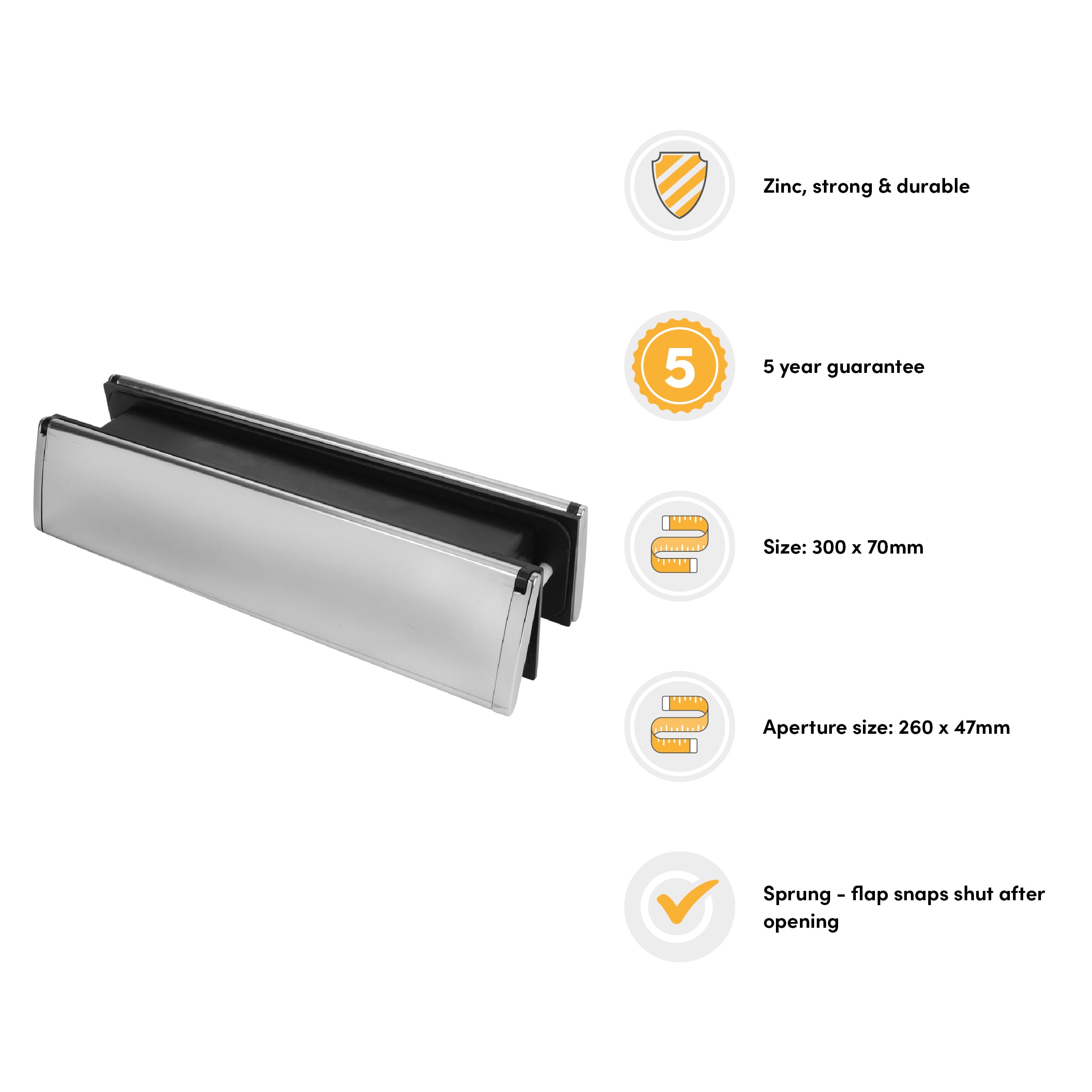 Letter Plate Matching End - 300 x 70mm - Door Thickness 40-80mm - PVD Chrome - view 3