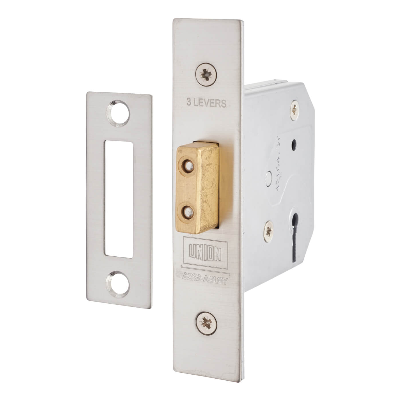 2177 3 Lever Deadlock - 77.5mm Case - 57mm Backset - Satin Stainless Steel - view 2