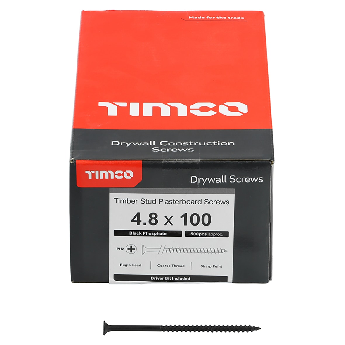Coarse Thread Bugle Head Drywall Screws - 4.8 x 100mm - Dark Grey Phosphate - Pack of 500 - view 4