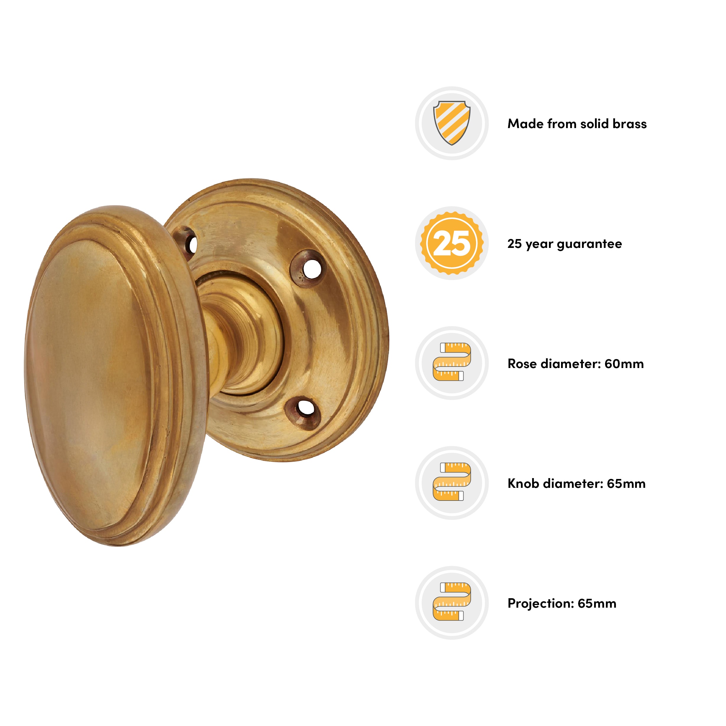 Aged Brass Georgian Oval Mortice/Rim Door Knob - 60mm Rose Diameter - view 2