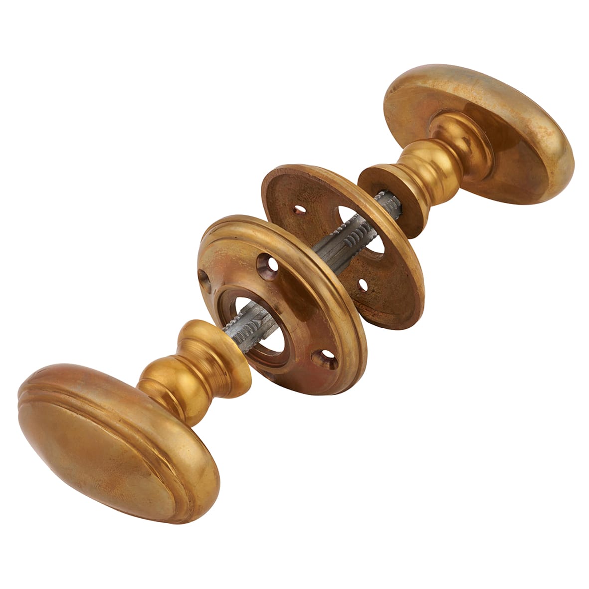 Aged Brass Georgian Oval Mortice/Rim Door Knob - 60mm Rose Diameter - view 4