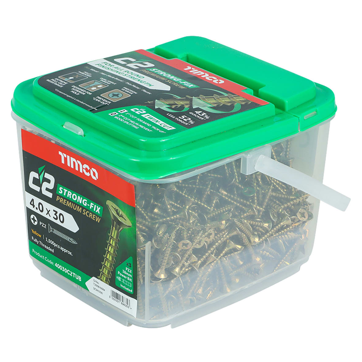 C2 Strong-Fix Pozi Double Countersunk Twin-Cut Wood Screws Tub - 4.0 x 30mm - Pack of 1500 - view 4