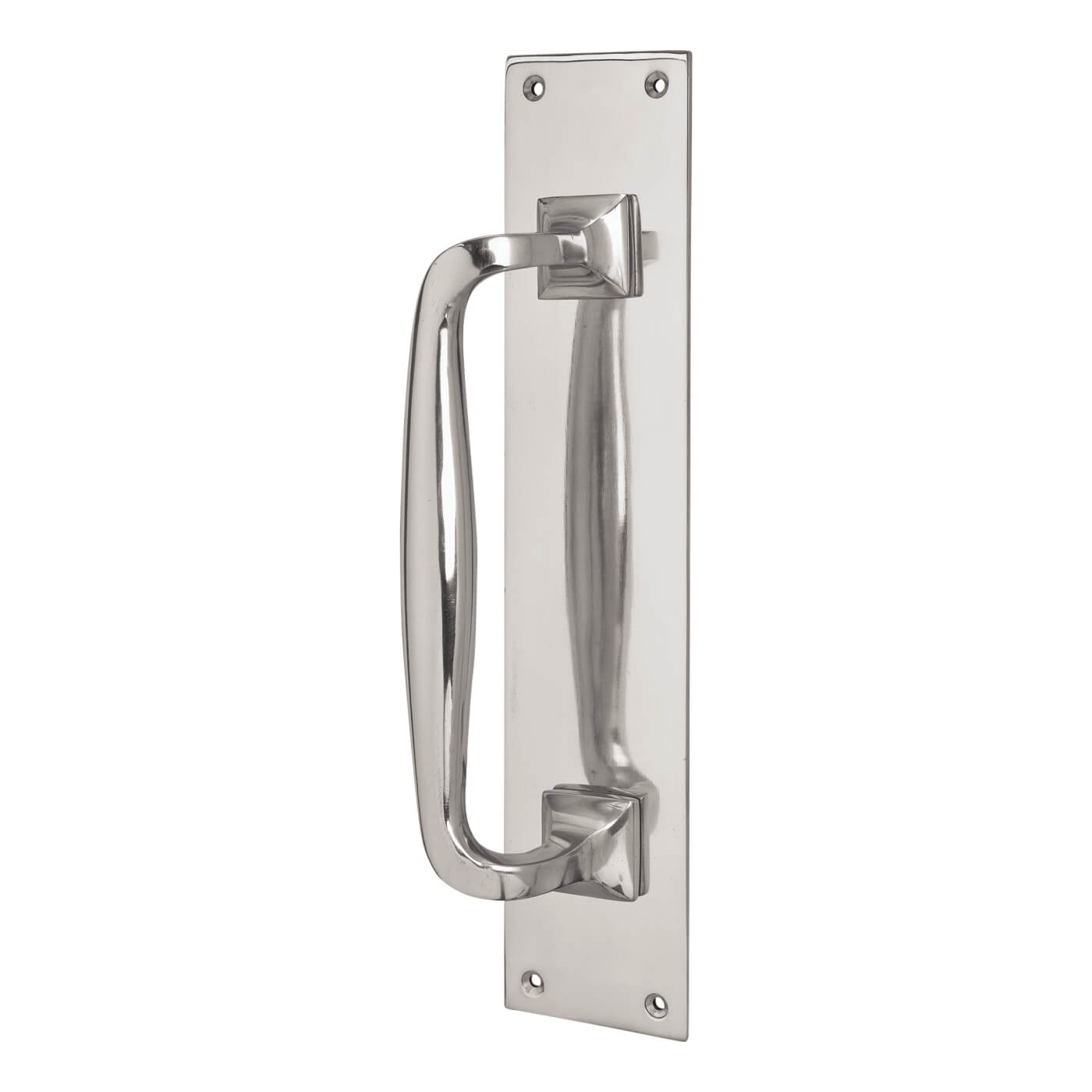 Polished Chrome Brewery Offset Door Pull Handle on Plate - Screw Fix - 305 x 63mm - view 2