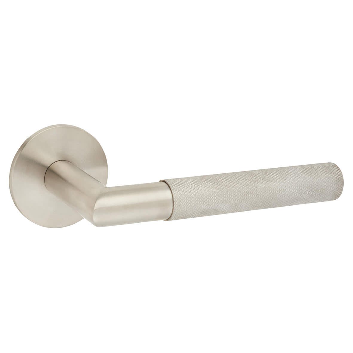 Satin Stainless Steel Knurled Door Handles on Round Slim Rose - Schema Modell Range - view 3
