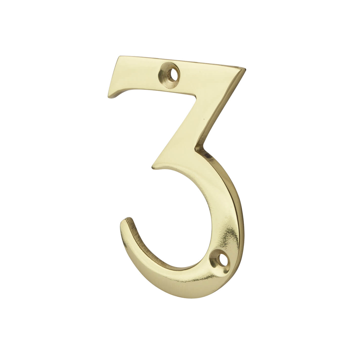 76mm Screw Fix Door Numeral - 3 - Polished Brass - view 2