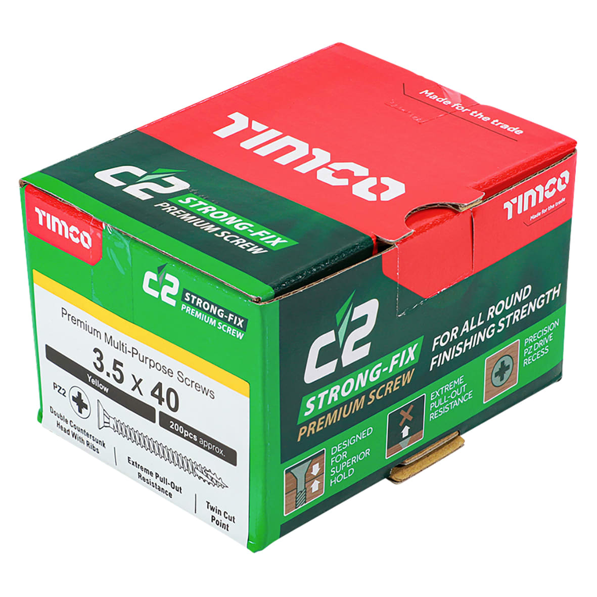 C2 Strong-Fix Pozi Double Countersunk Wood Screws - 3.5 x 40mm - Yellow Zinc - Pack of 200 - view 4