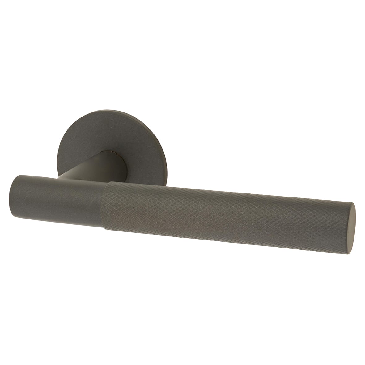 Graphite Grey Knurled Door Handles on Round Slim Rose - Schema Teckna Range - view 2