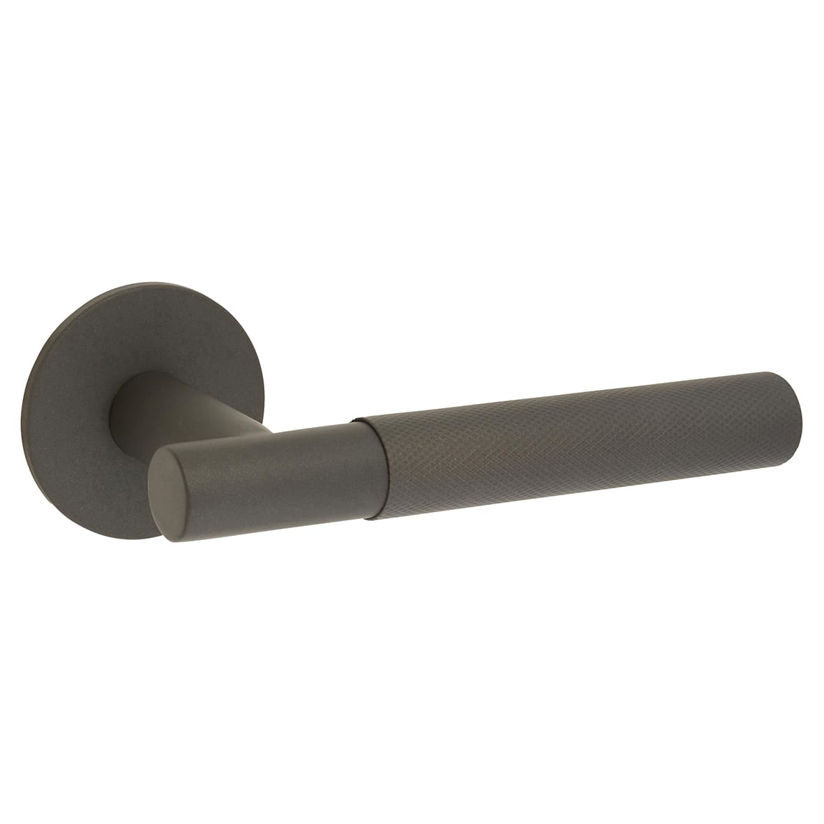 Graphite Grey Knurled Door Handles on Round Slim Rose - Schema Teckna Range - view 3