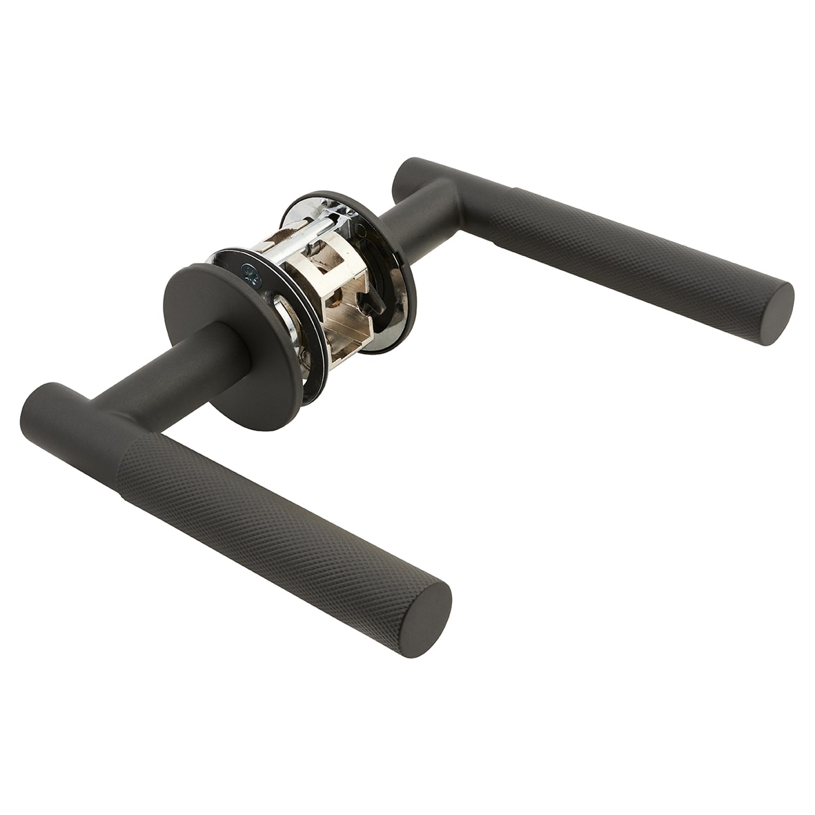 Graphite Grey Knurled Door Handles on Round Slim Rose - Schema Teckna Range - view 4