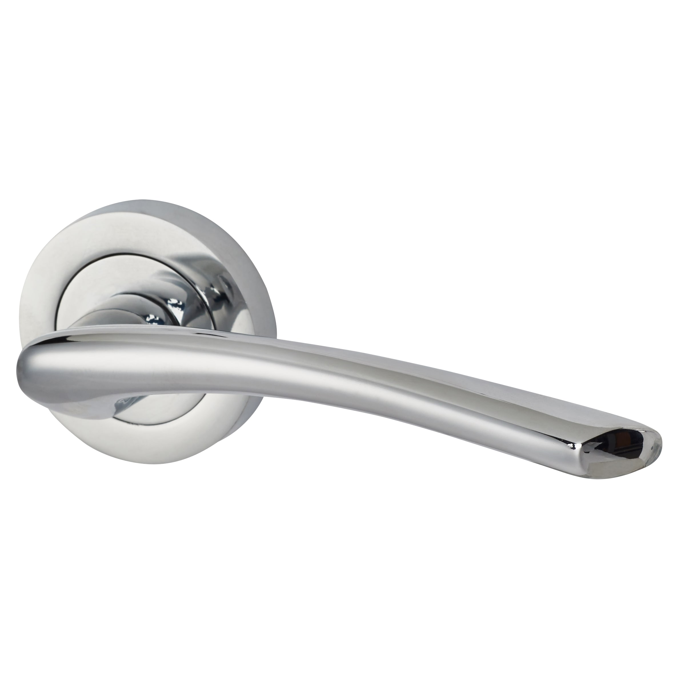 Polished Chrome Latch Door Handles on Rose Pack - Rimini Range - view 3