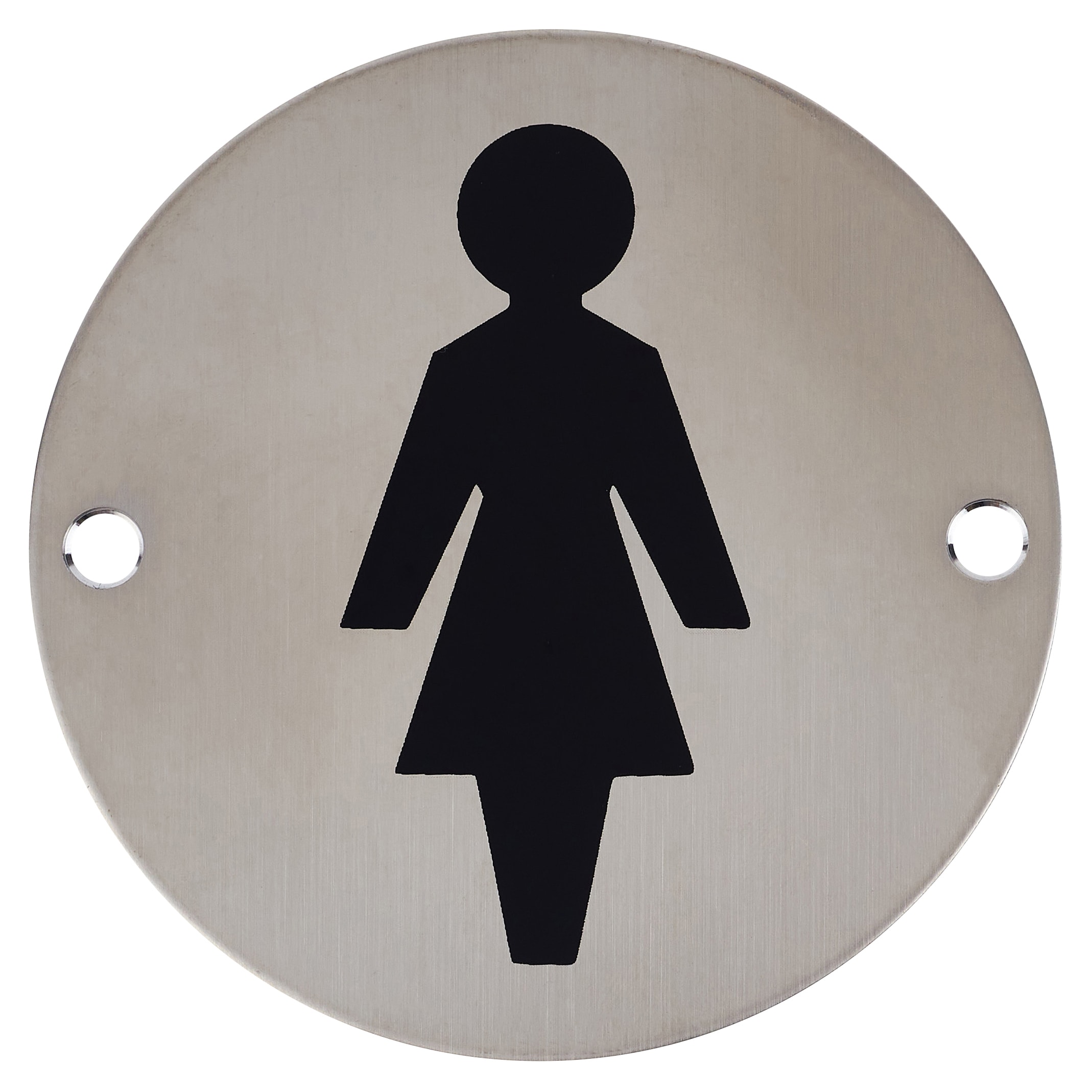 Ladies Toilet Door Sign - 75mm Diameter - Satin Stainless Steel - view 2