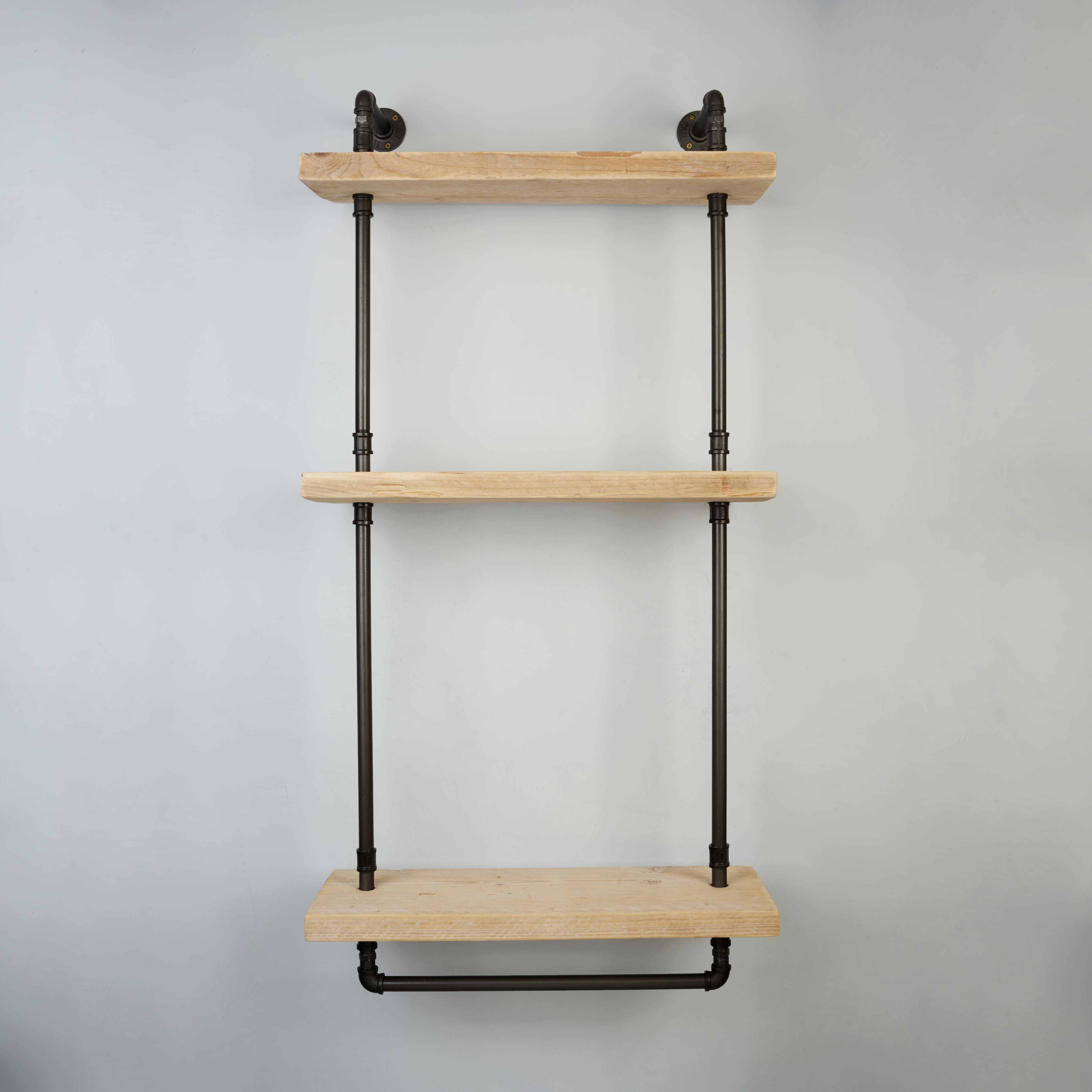 1/2" 3 Tier Drill Through Pipe Shelf Kit with Hanging Rail - Black - view 2