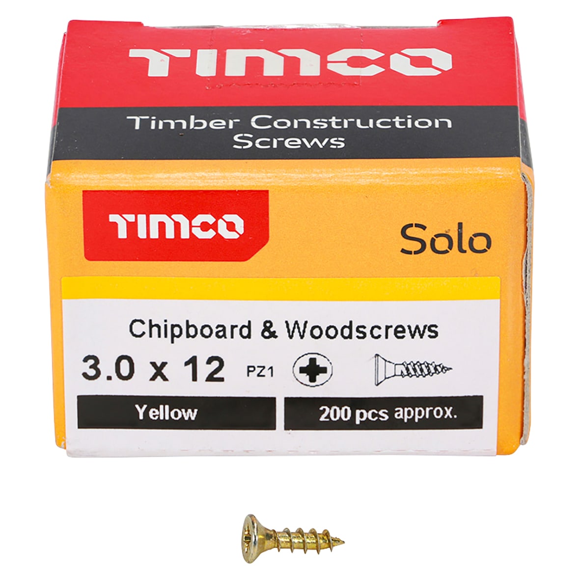 Solo Chippy Pozi Countersunk Wood Screws - 3.0 x 12mm - Yellow Zinc - Pack of 200 - view 2