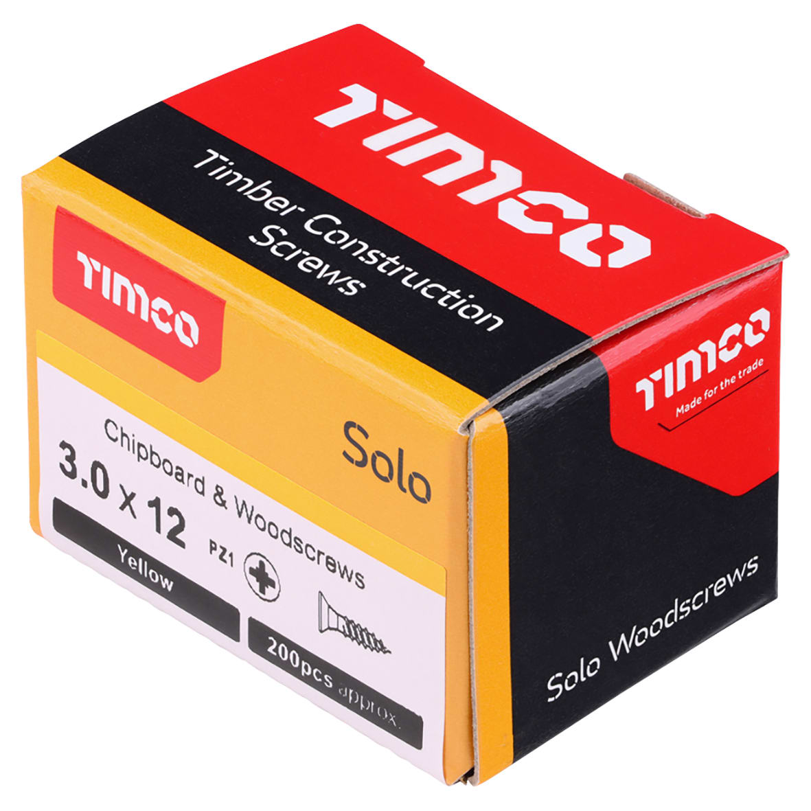 Solo Chippy Pozi Countersunk Wood Screws - 3.0 x 12mm - Yellow Zinc - Pack of 200 - view 4
