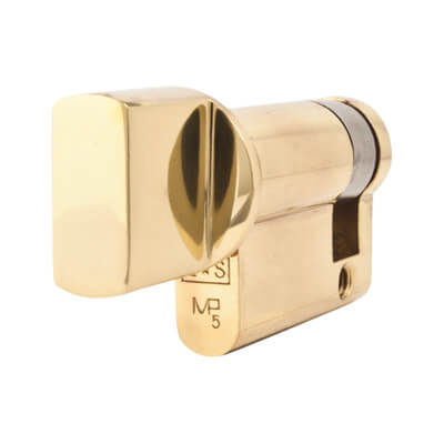 5 Pin 45mm Euro Single Thumbturn Cylinder - 35mm Turn + 10mm - Pol Brass - Keyed Differ - view 2