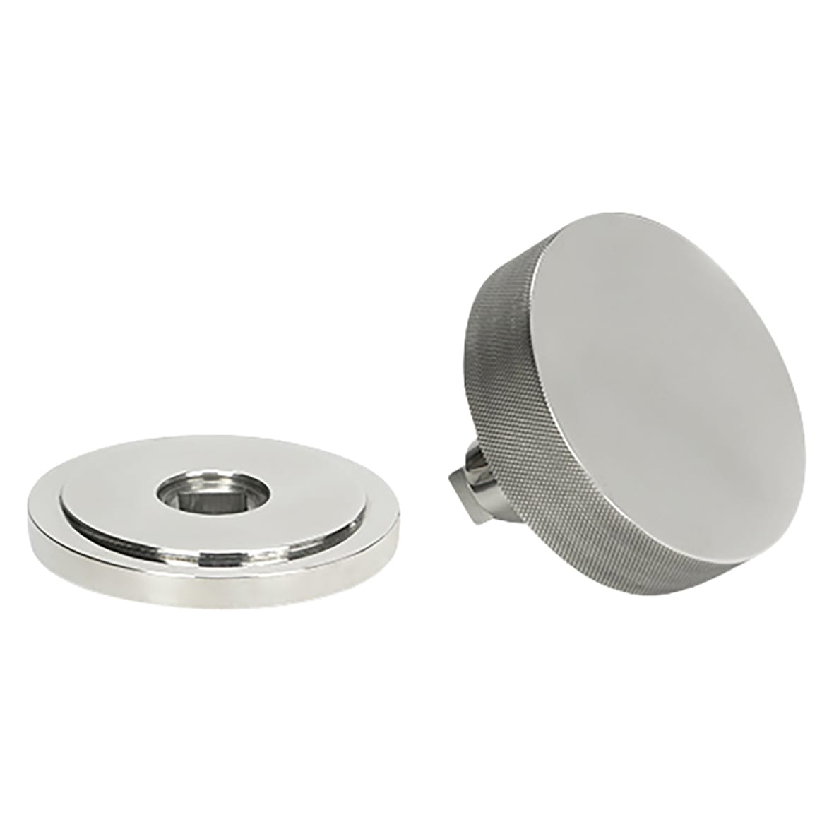 Brompton Polished Stainless Round Knurled Centre Door Knob on Art Deco Rose - 90mm Rose - view 3