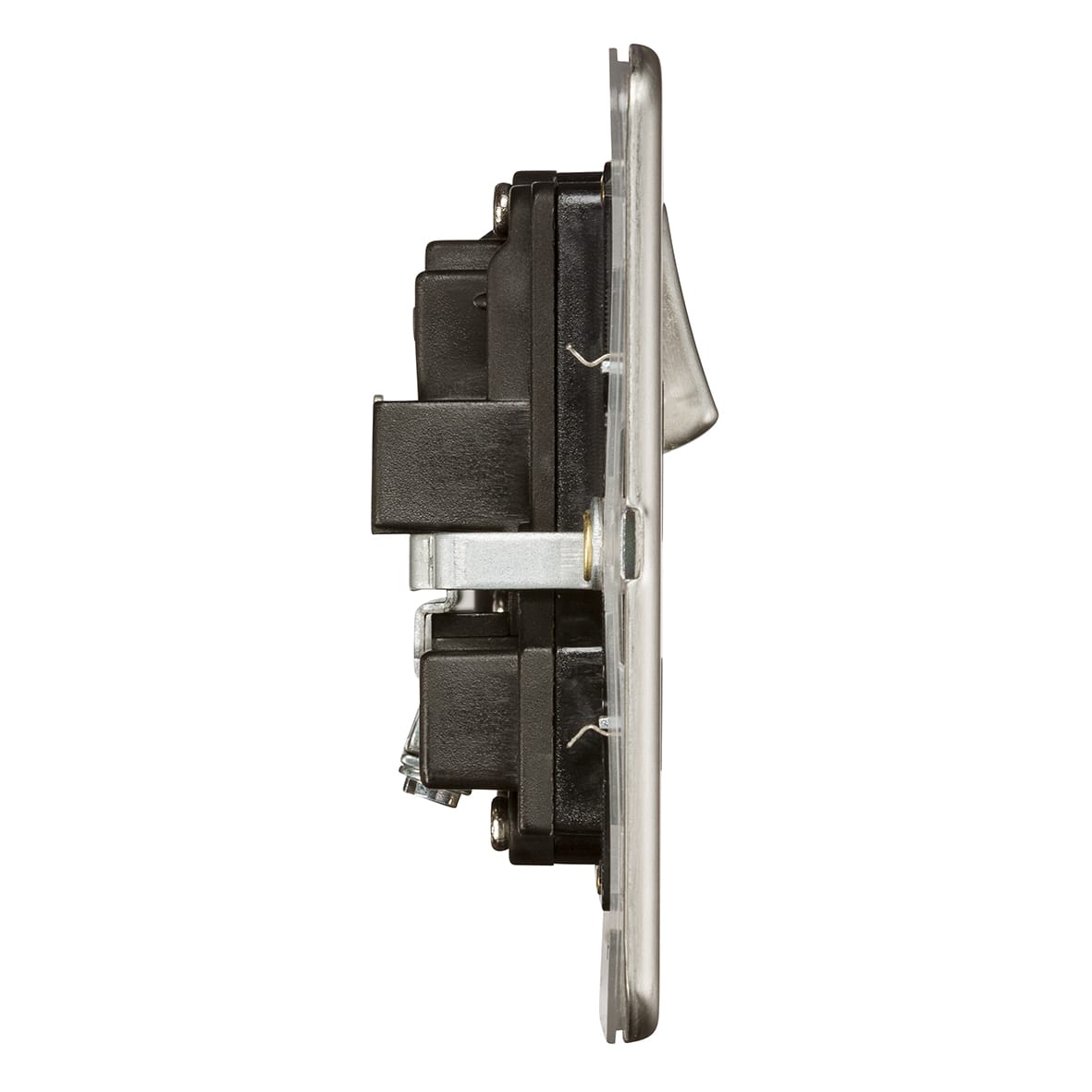 13A 2 Gang Screwless Flat Plate Switched DP Socket - Brushed Chrome with Black Insert - view 4