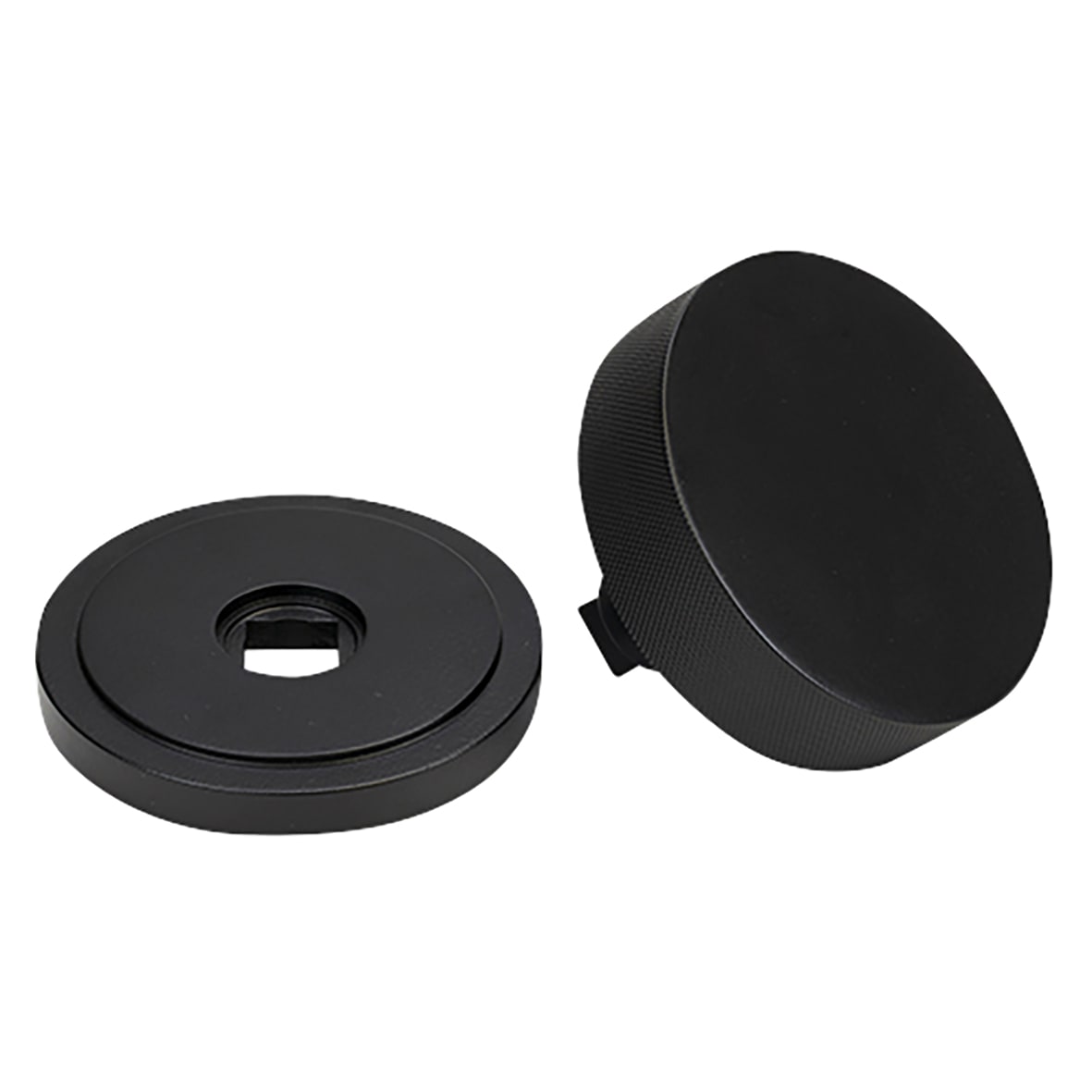 Brompton Matt Black Round Knurled Centre Door Knob on Art Deco Rose - 90mm Rose Diameter - view 3
