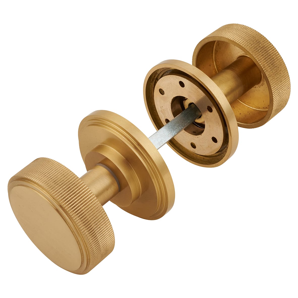 Satin Brass Lines Mortice Door Knob - 62mm Rose Diameter - Riley Range - view 3