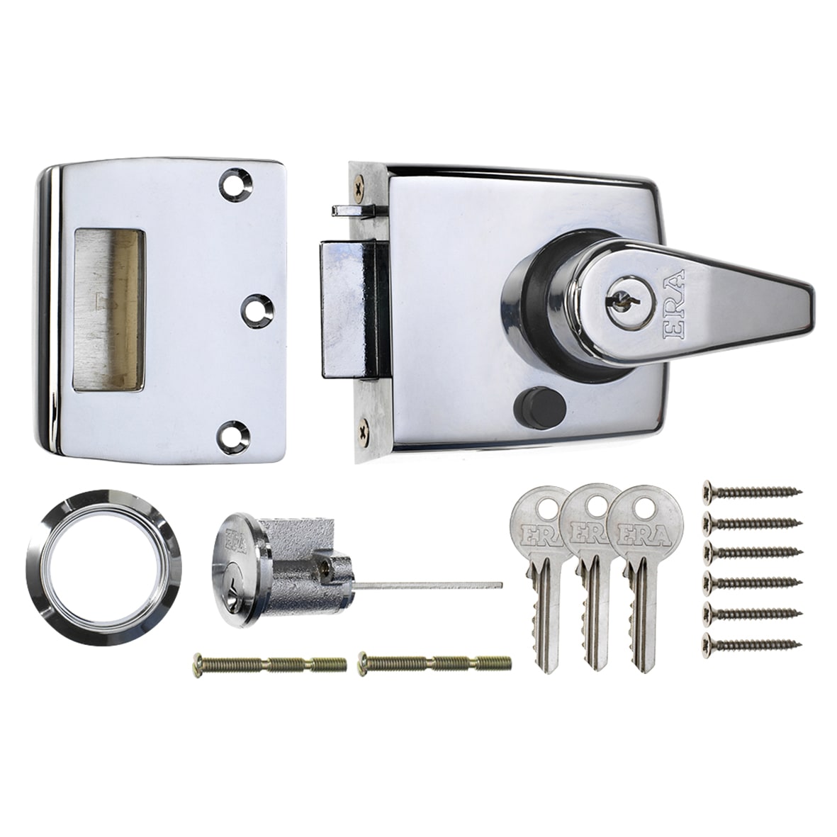 Double Locking Nightlatch - 60mm Backset - Polished Chrome Case/Cylinder - view 3