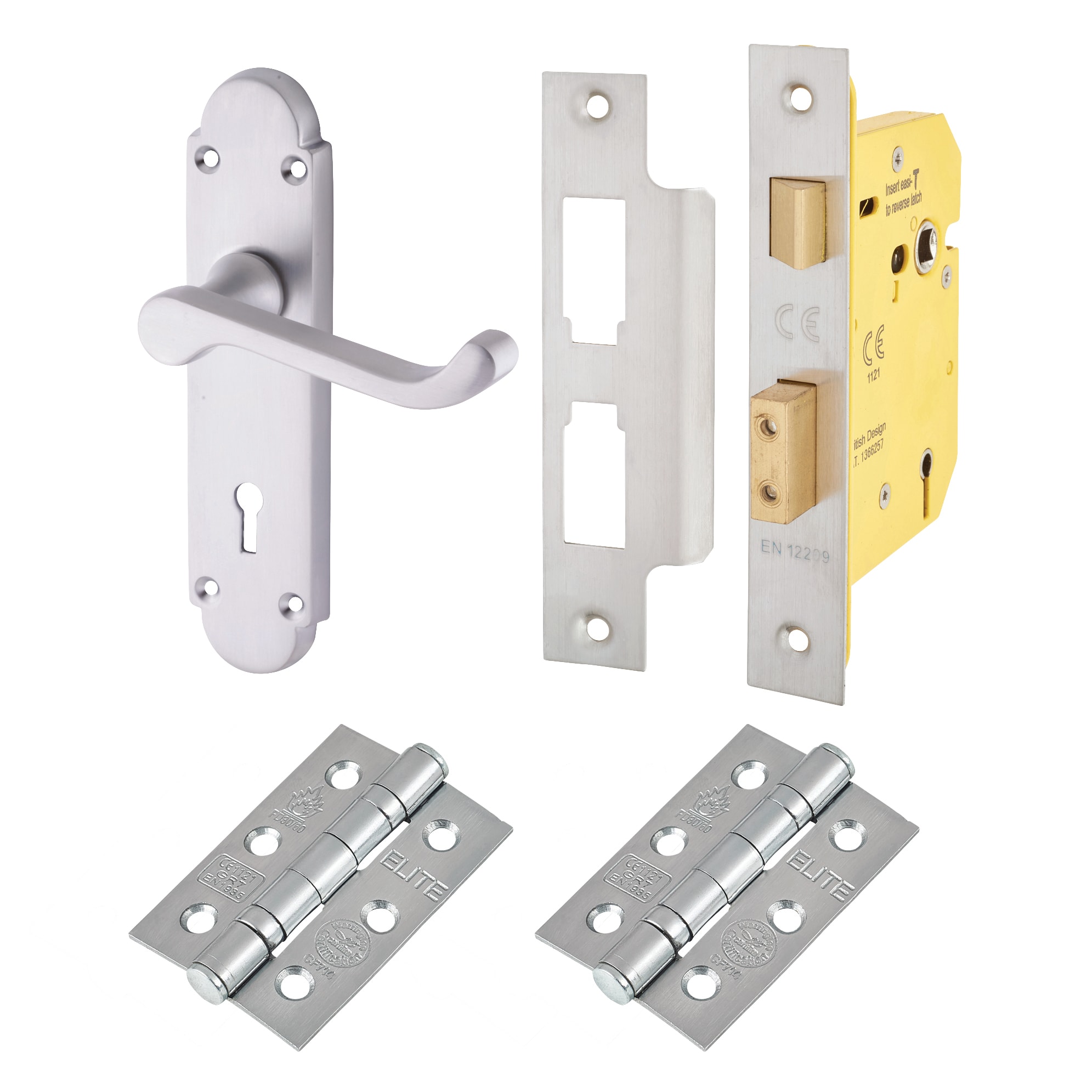Satin Chrome Victorian Summer Scroll 3 Lever Sashlock Door Handles Pack - view 2