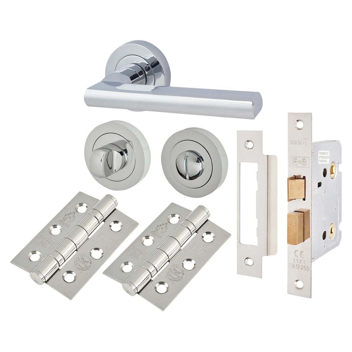 Polished Chrome Bathroom Lock Door Handles on Rose Pack - Sophia Range - view 2