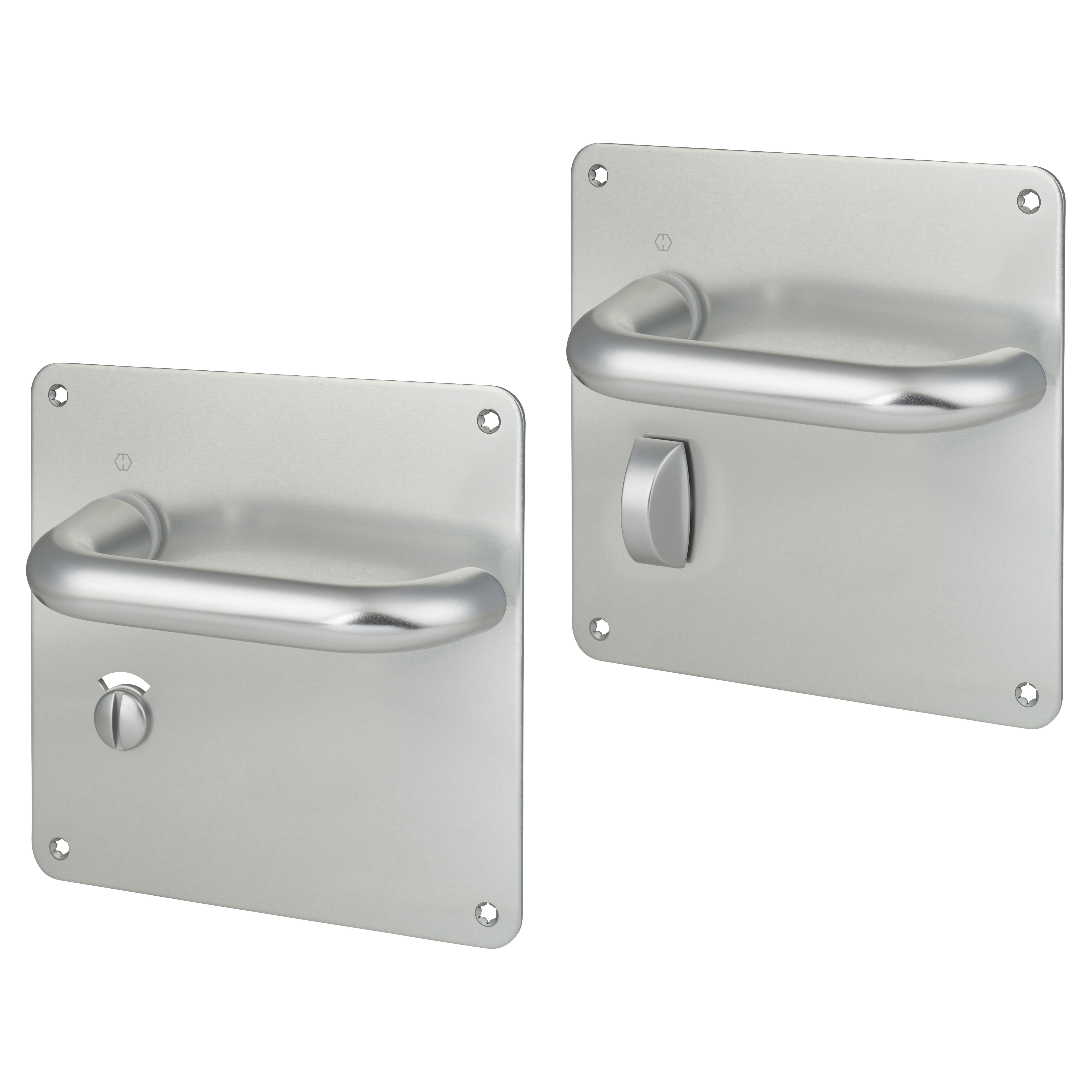 Satin Aluminium 20mm Return to Door Bathroom Door Handles - 160 x 160mm - RH - view 2