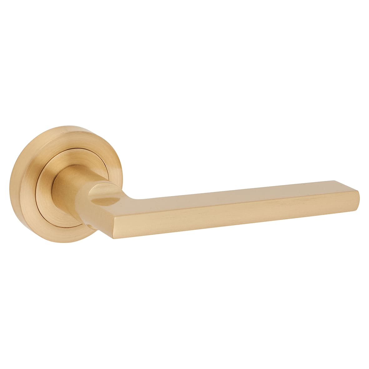 Satin Brass Door Handles on Round Rose - Trentino Range - view 2