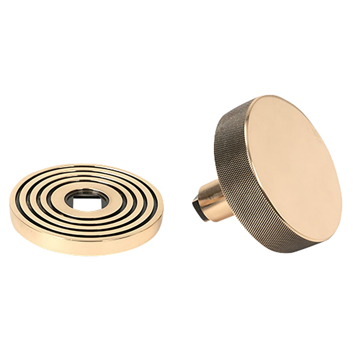 Brompton Polished Bronze Round Knurled Centre Door Knob on Beehive Rose - 90mm Rose Diameter - view 3